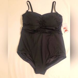 Lands' End Size 16 one-piece swimsuit, adjustable straps, front and back ruching